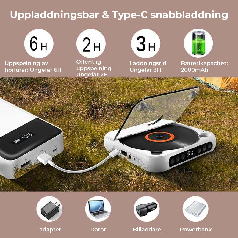 Bärbar Bluetooth-kompatibel CD-spelare