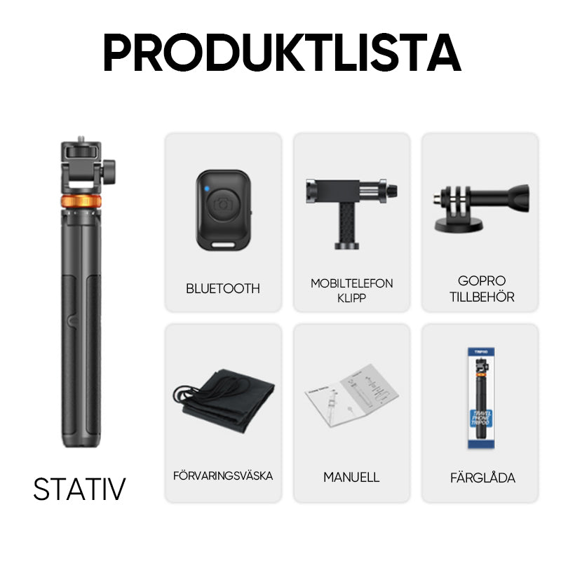 Selfie Stick-stativ med Bluetooth-fjärrkontroll
