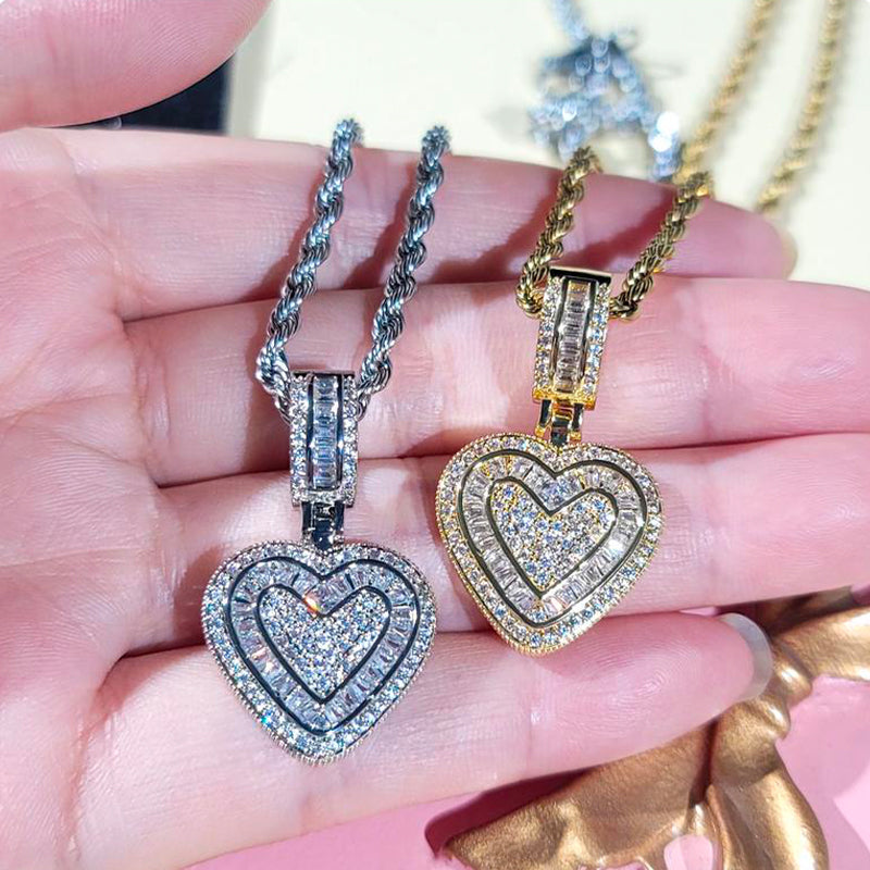 Hip Hop Heart Necklace for Women and Men