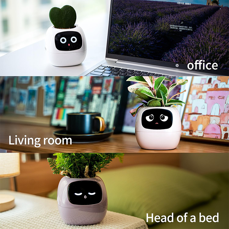 Smart AI Flowerpot with Temperature Display and Animated Expressions