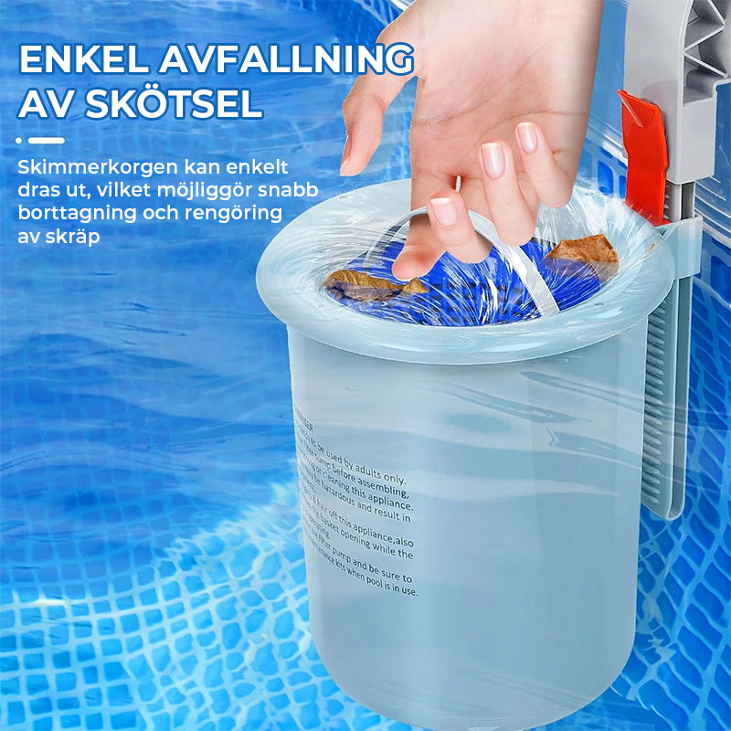 Flytande poolskimmer med monteringsfäste