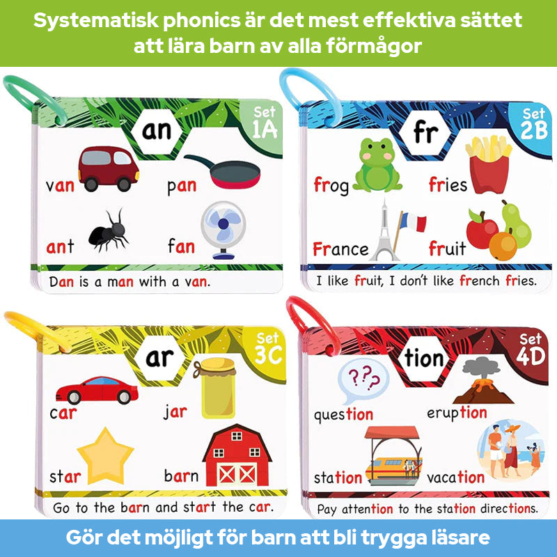 Phonics Flash-kort - Lär dig läsa i 20 steg - Digrafer CVC blandar långa vokalljud