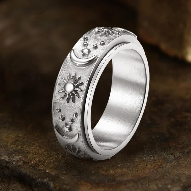 Celestial Moon and Stars Spinner Ring