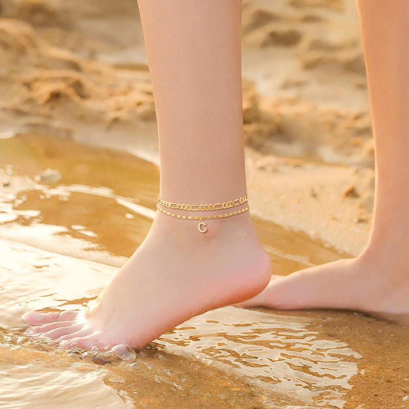 A-Z Letter Layered Ankle Bracelets for Women