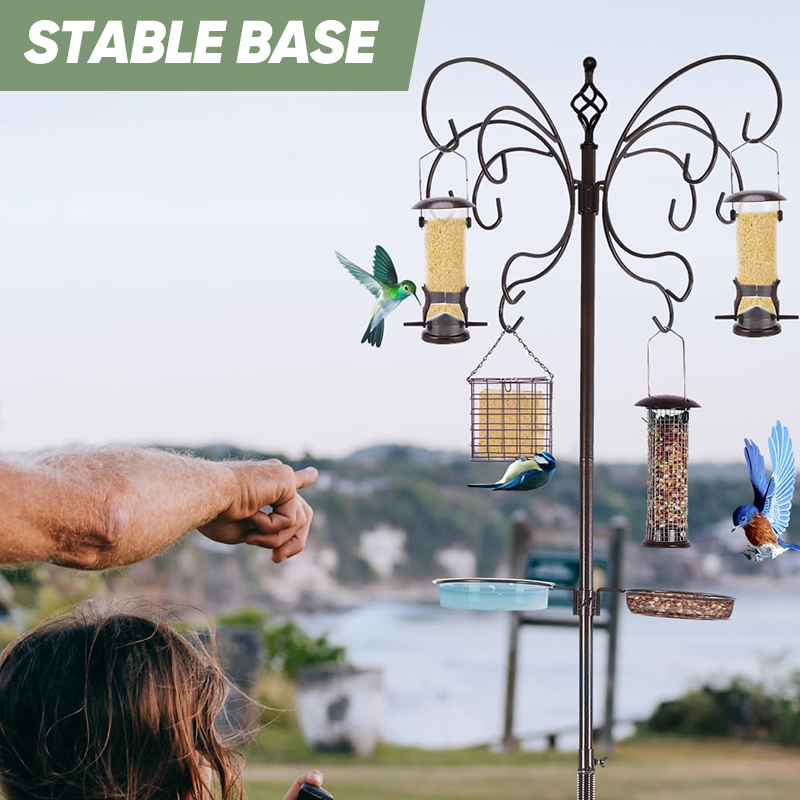 Squirrel-Proof Bird Feeder Pole Stand with Hanging Hooks