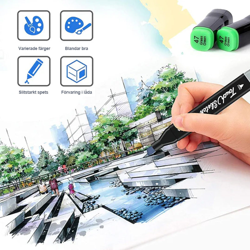 80 färger Premium Dual Tip Markers Set med väska