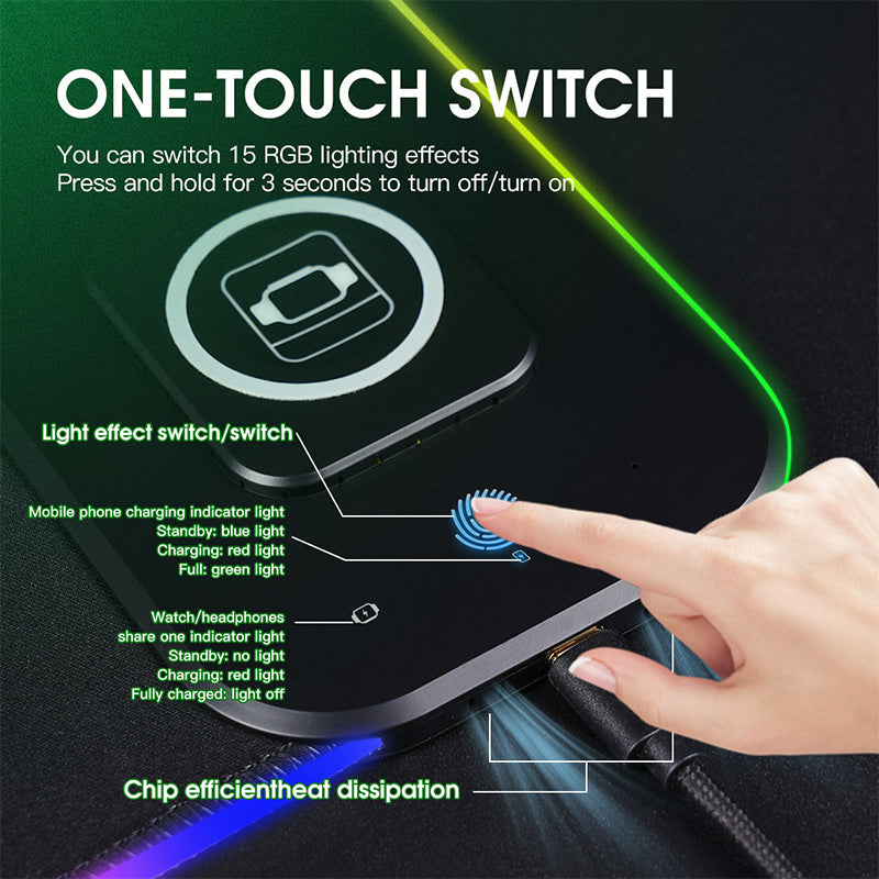 3-in-1 Wireless Charging RGB Gaming Desk Mat