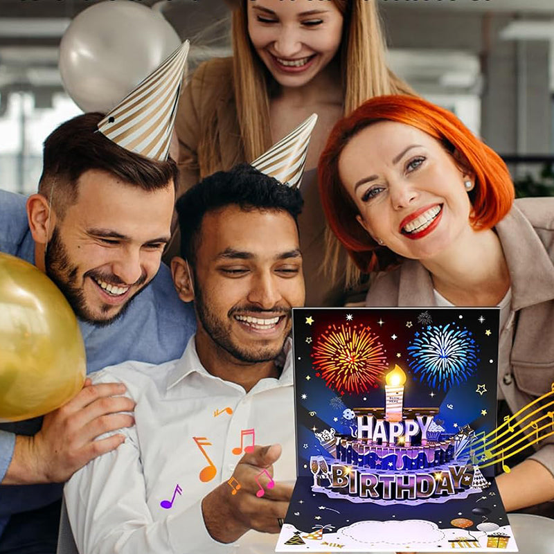 Fireworks Pop Up Cake Light and Music DIY Age Birthday Cards