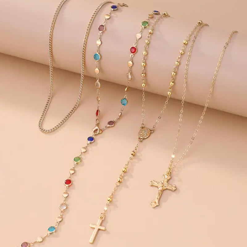4 Piece Set Vintage Metal Cross Y-style Long Necklace