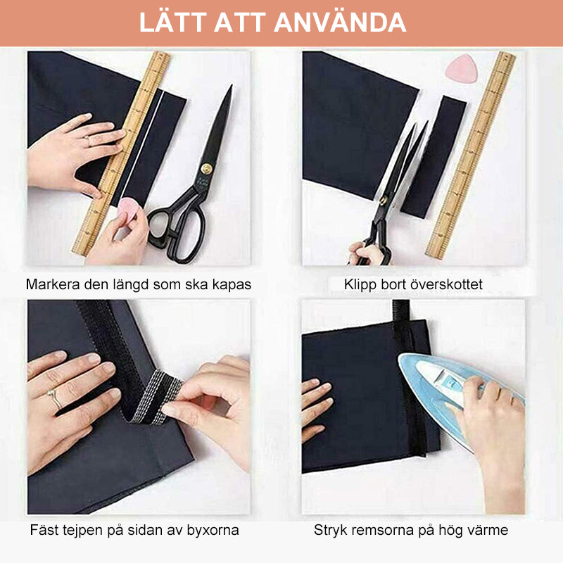 Självhäftande förkortning av byxkanten