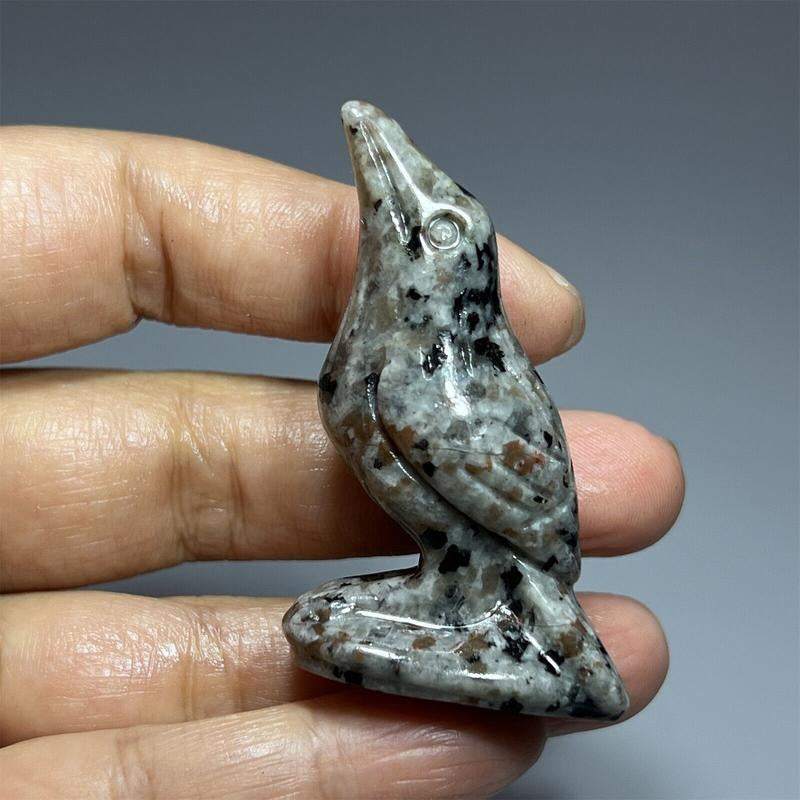 Gemstone Carved Crow Ornament