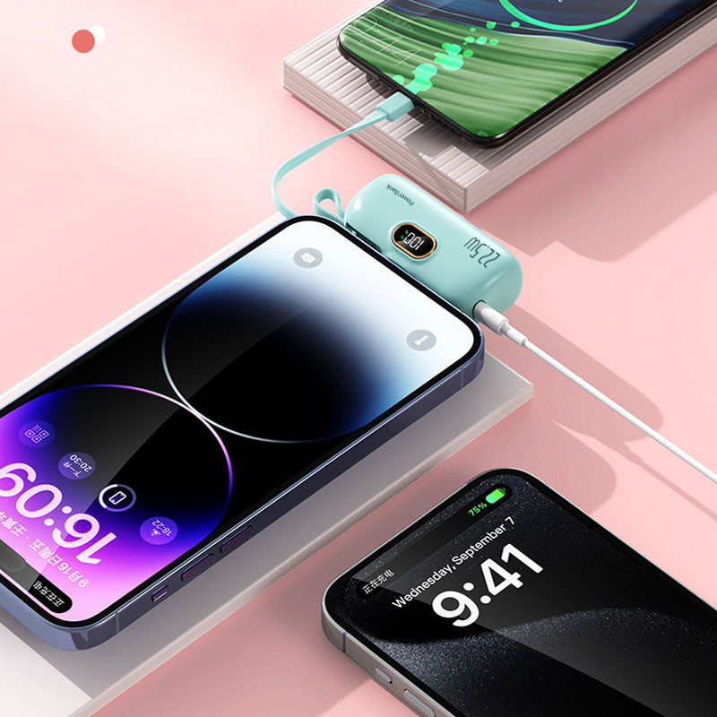 Mini Portable Charger with Built-in Cable