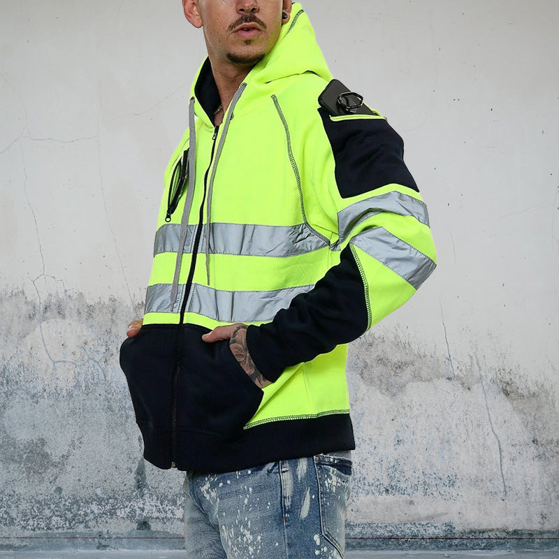 High Visibility Jacket Zips Hoodie Work Zip Hooded Top SweatShirts