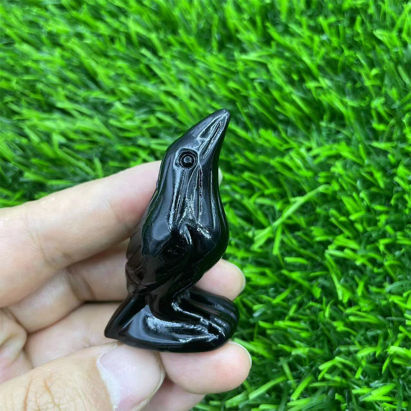 Gemstone Carved Crow Ornament