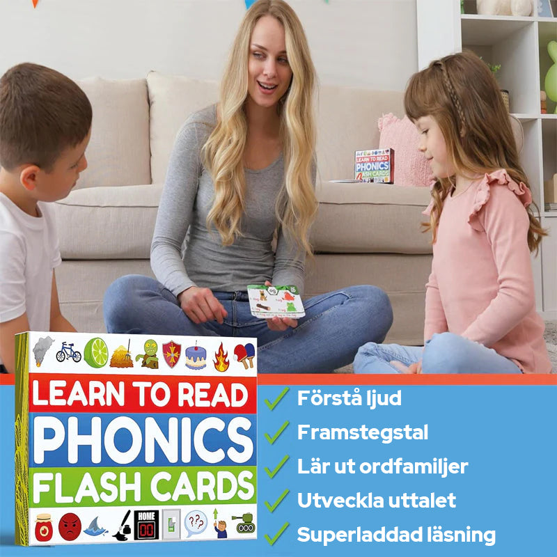 Phonics Flash-kort - Lär dig läsa i 20 steg - Digrafer CVC blandar långa vokalljud