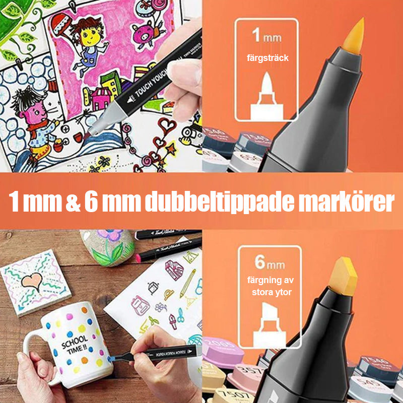 80 färger Premium Dual Tip Markers Set med väska