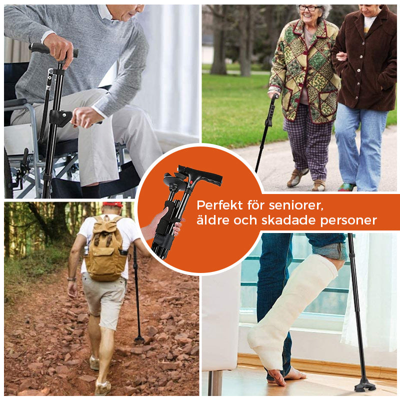 Aluminiumlegering med LED-ljus Halkfri hopfällbar käpp