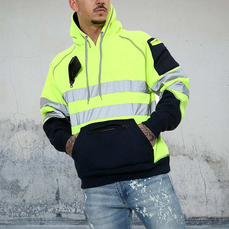 High Visibility Jacket Zips Hoodie Work Zip Hooded Top SweatShirts