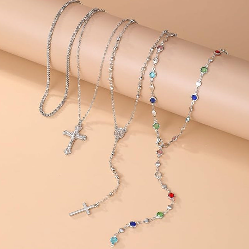 4 Piece Set Vintage Metal Cross Y-style Long Necklace