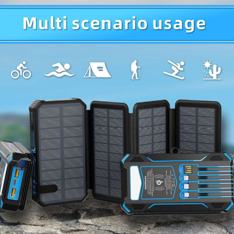 20000mAh Solar Wireless Portable Charger with 4 Built-in Cables & 7 Outputs