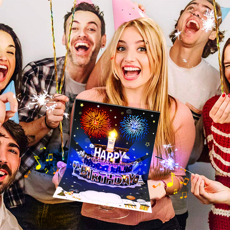 Fireworks Pop Up Cake Light and Music DIY Age Birthday Cards