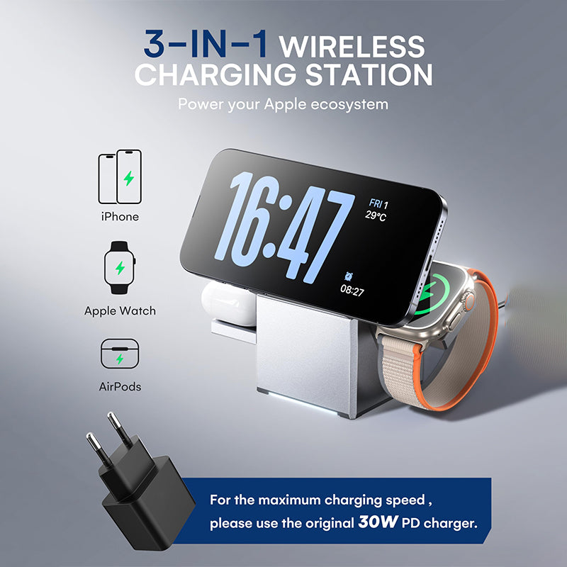 3 in 1 Wireless Charging Station for Apple