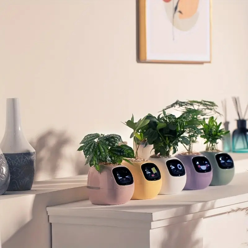 Smart AI Flowerpot with Temperature Display and Animated Expressions