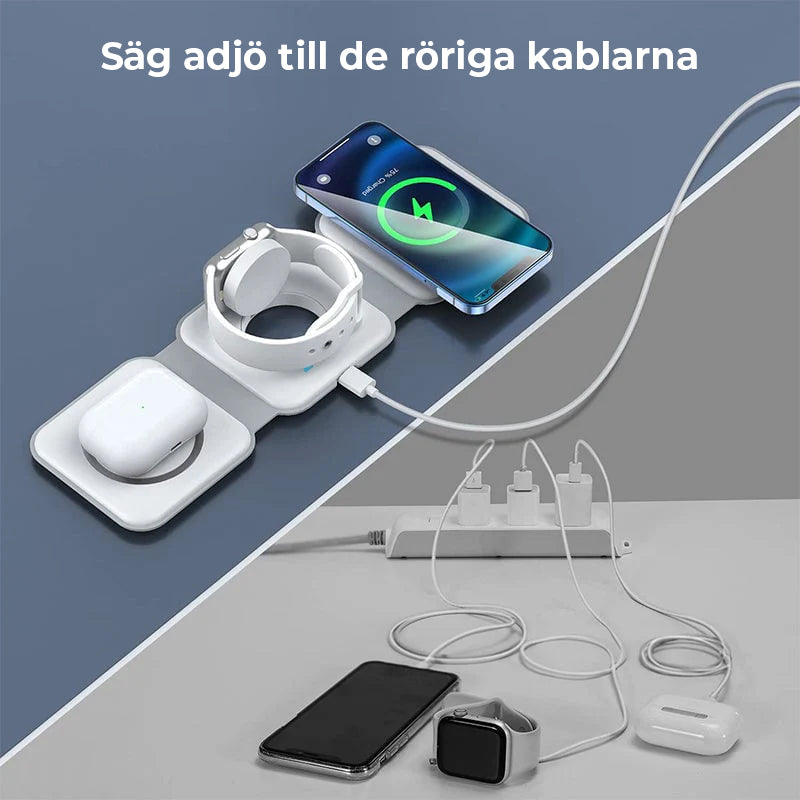 Ny hopfällbar 3-i-1 trådlös laddare