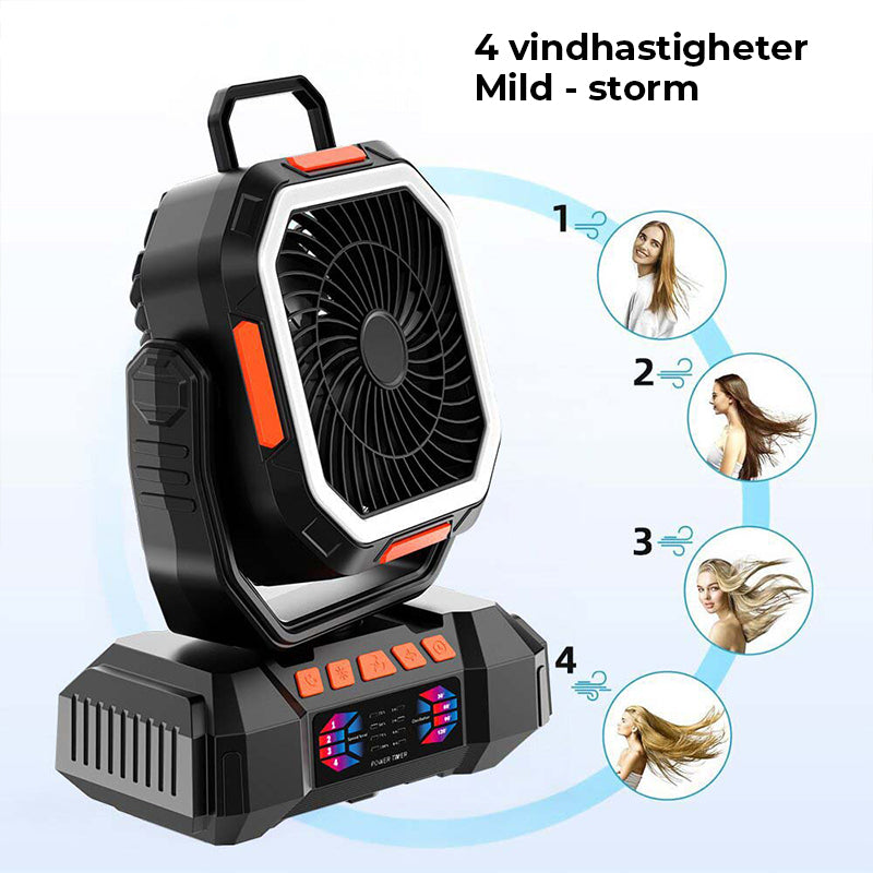 Bärbar uppladdningsbar campingfläkt