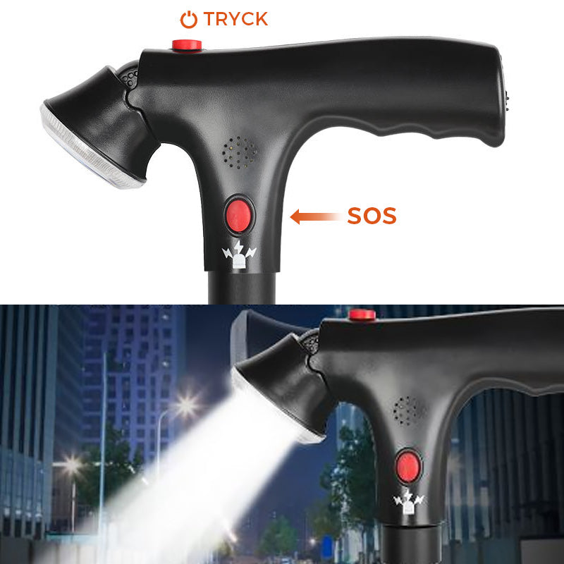 Aluminiumlegering med LED-ljus Halkfri hopfällbar käpp