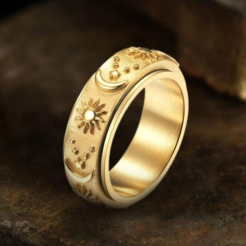 Celestial Moon and Stars Spinner Ring