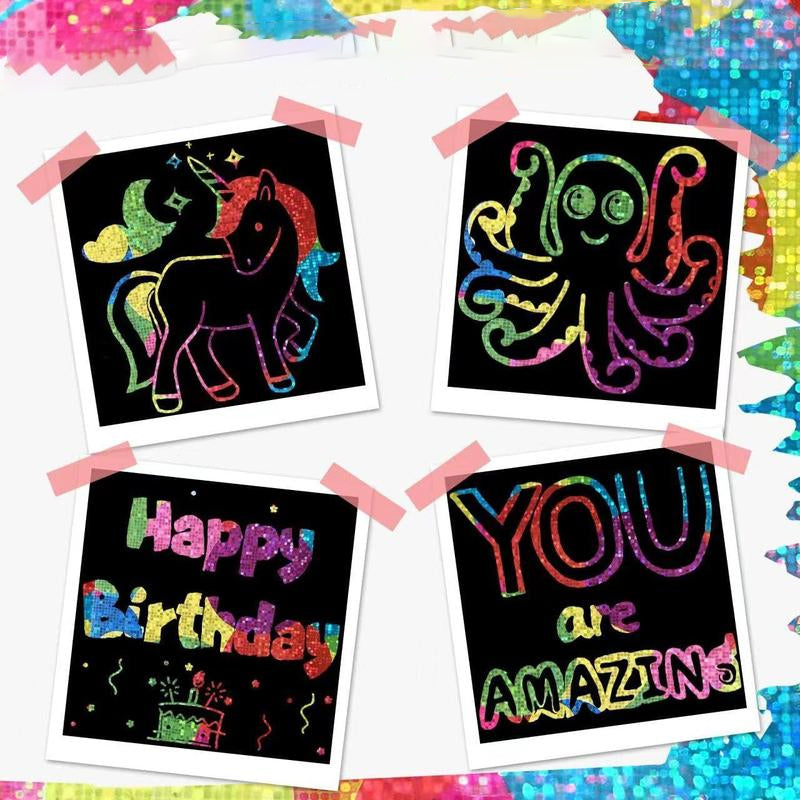 【100 ark/1 uppsättning】DIY regnbåge magisk skrapa papper konstuppsättning