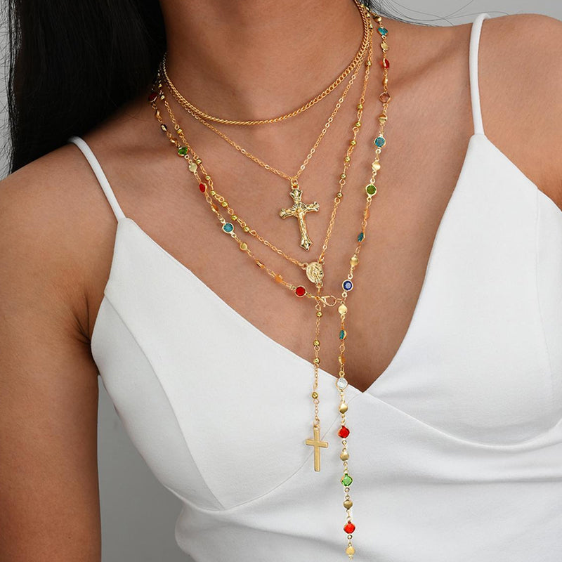 4 Piece Set Vintage Metal Cross Y-style Long Necklace