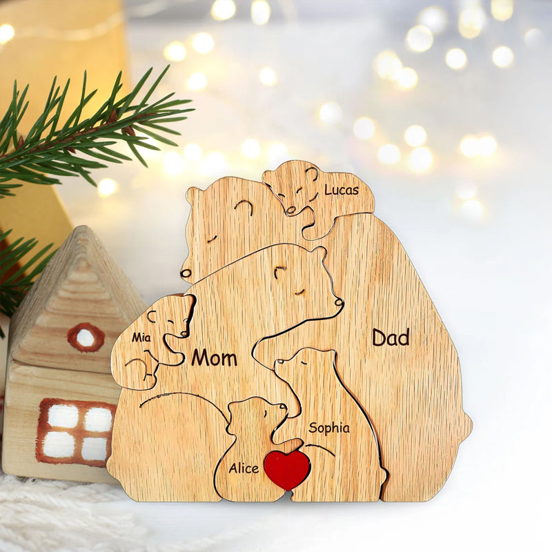 Familjepussel med björnar i trä