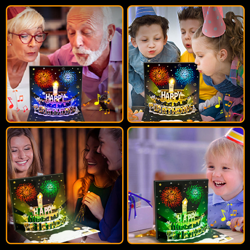 Fireworks Pop Up Cake Light and Music DIY Age Birthday Cards