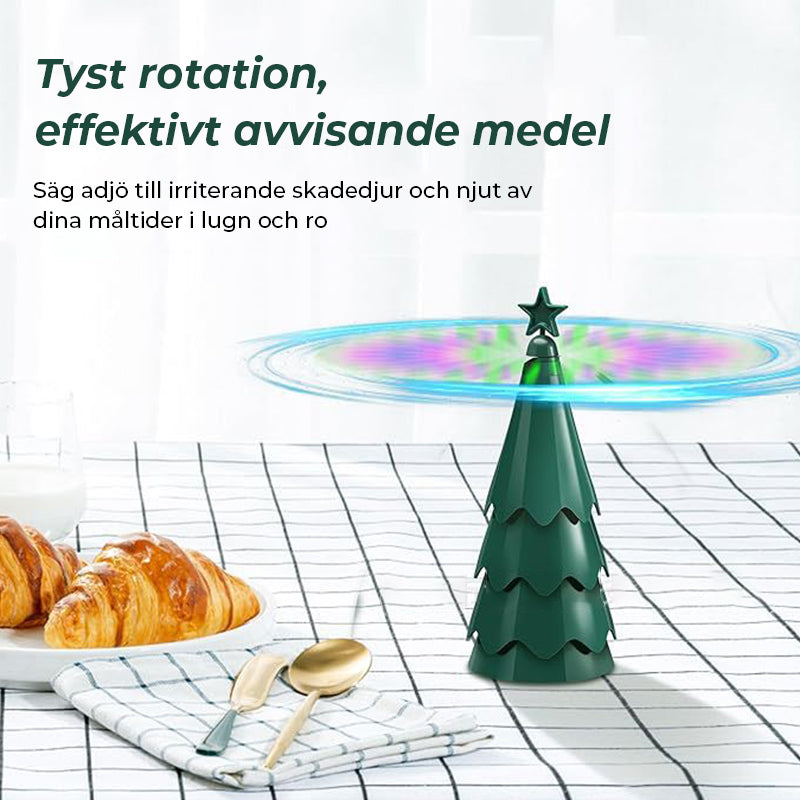 Avvisande fläkt med holografiska blad håller flugor borta