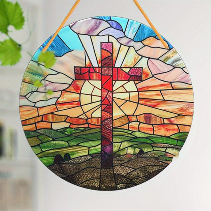 Handcrafted Radiant Jesus Cross Window Sign