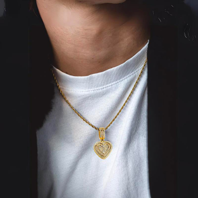 Hip Hop Heart Necklace for Women and Men