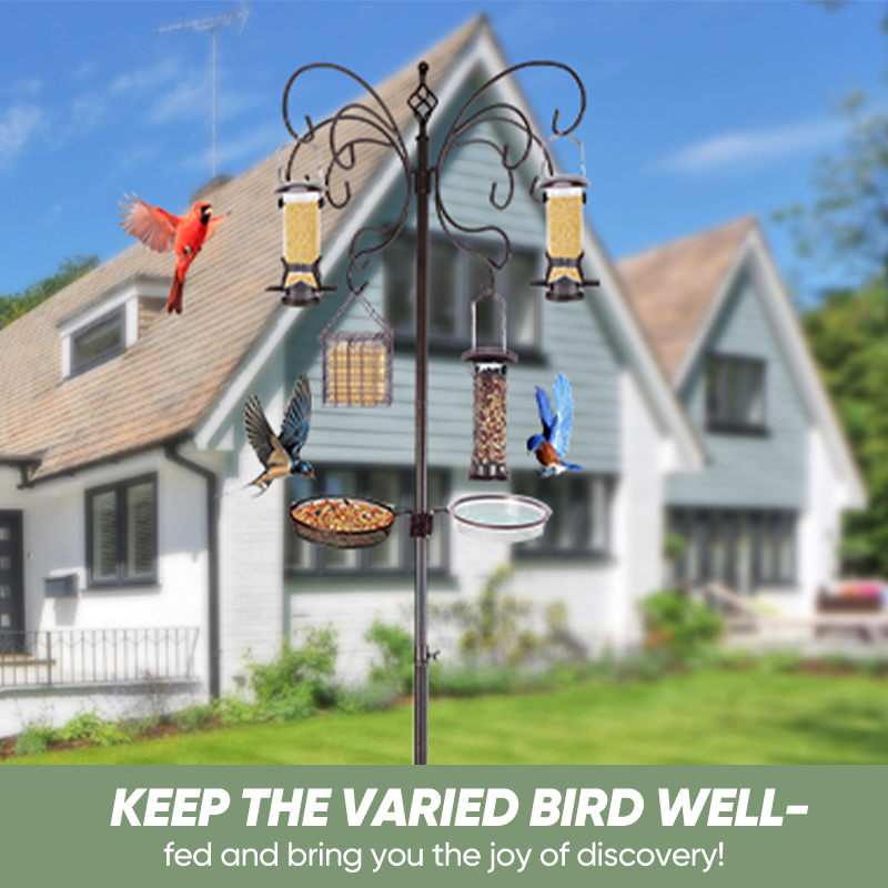 Squirrel-Proof Bird Feeder Pole Stand with Hanging Hooks