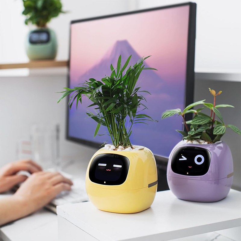 Smart AI Flowerpot with Temperature Display and Animated Expressions
