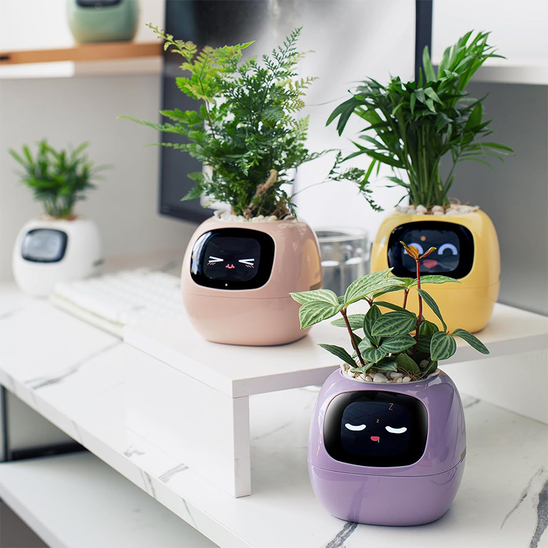 Smart AI Flowerpot with Temperature Display and Animated Expressions