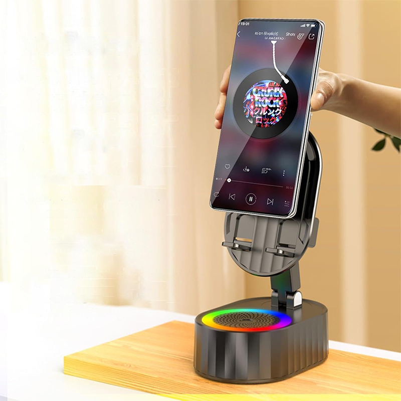 360° Adjustable Phone Stand with Built-in Bluetooth Speaker