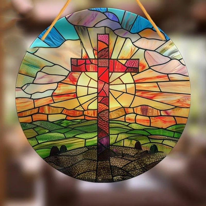 Handcrafted Radiant Jesus Cross Window Sign