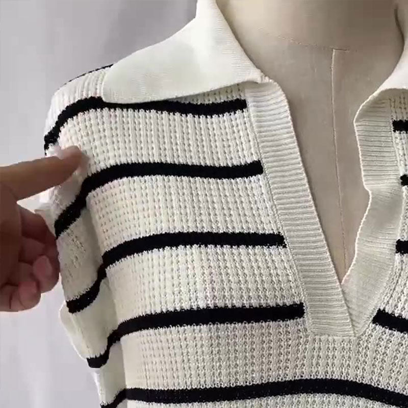 Striped Collared Short Sleeve Dress