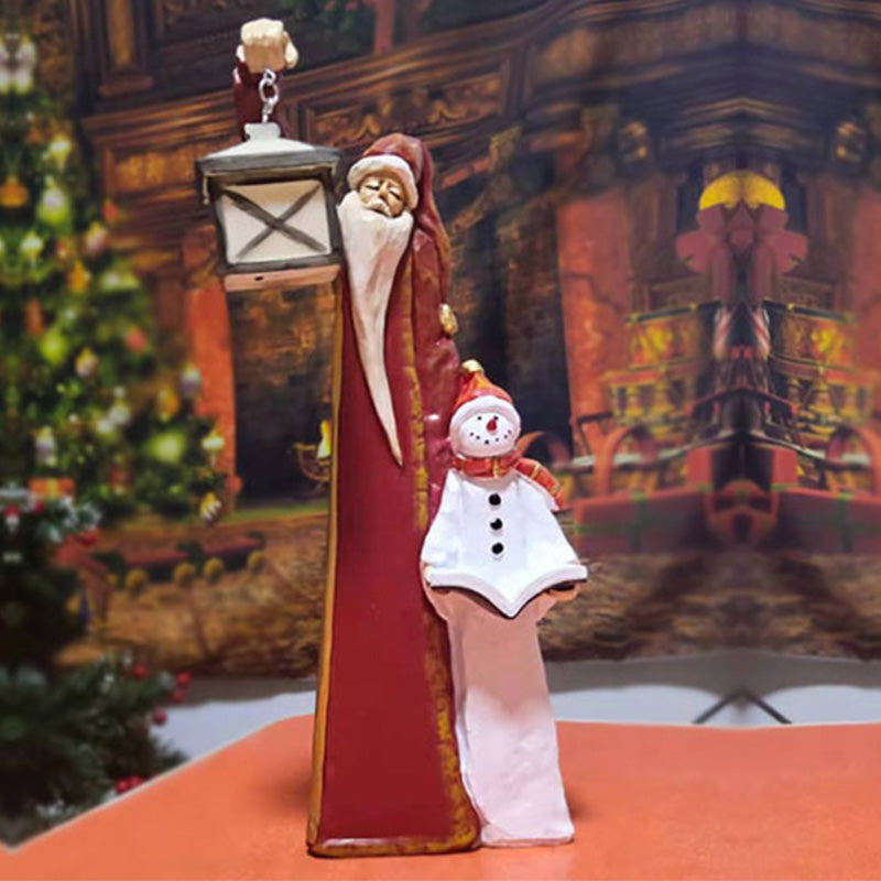 Santa and Snowman Sculpture with Solar Lantern