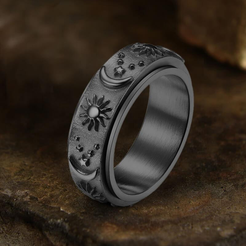 Celestial Moon and Stars Spinner Ring