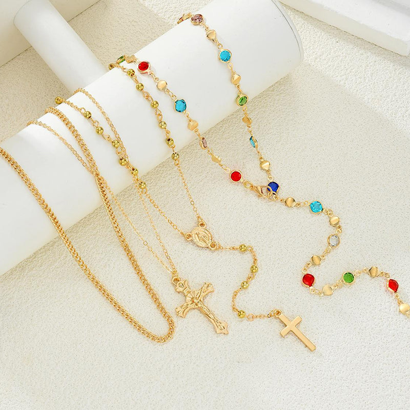 4 Piece Set Vintage Metal Cross Y-style Long Necklace
