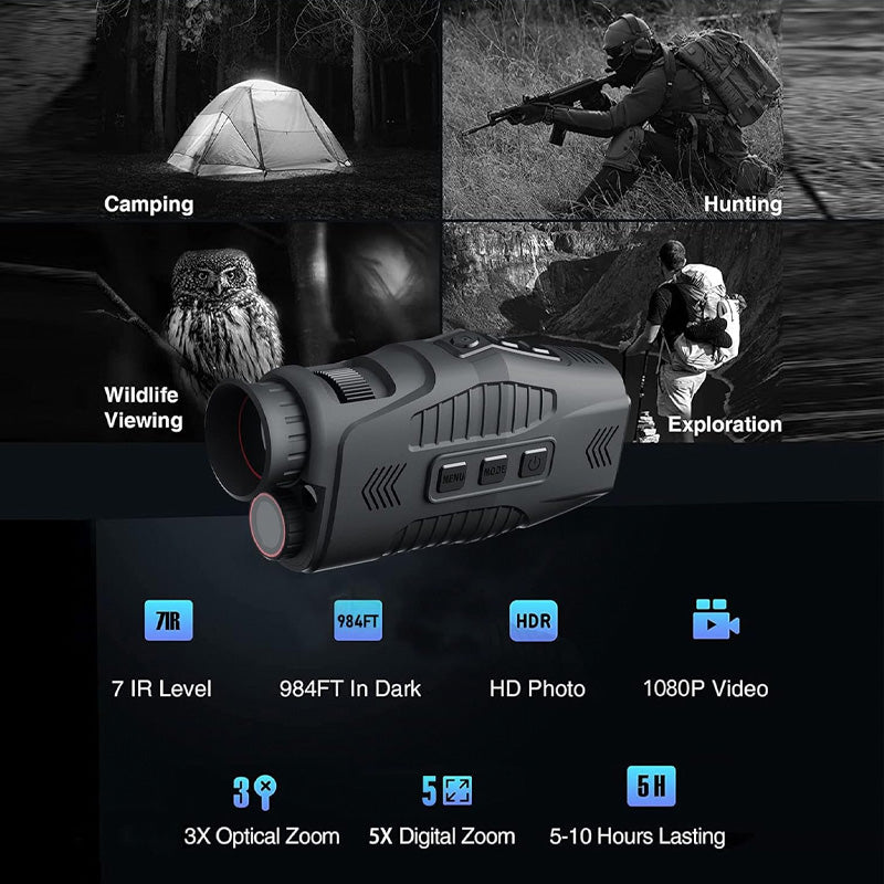 8X Infrared Night Vision Monocular With Digital Crosshairs & Video Recording For Hiking