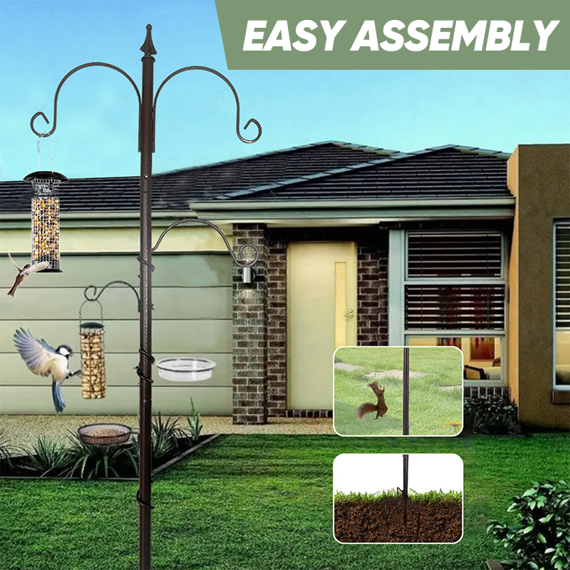 Squirrel-Proof Bird Feeder Pole Stand with Hanging Hooks
