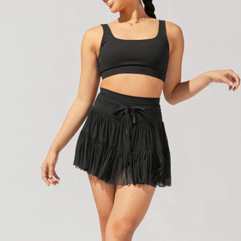 High Waist Pleated Skirt with Safety Shorts